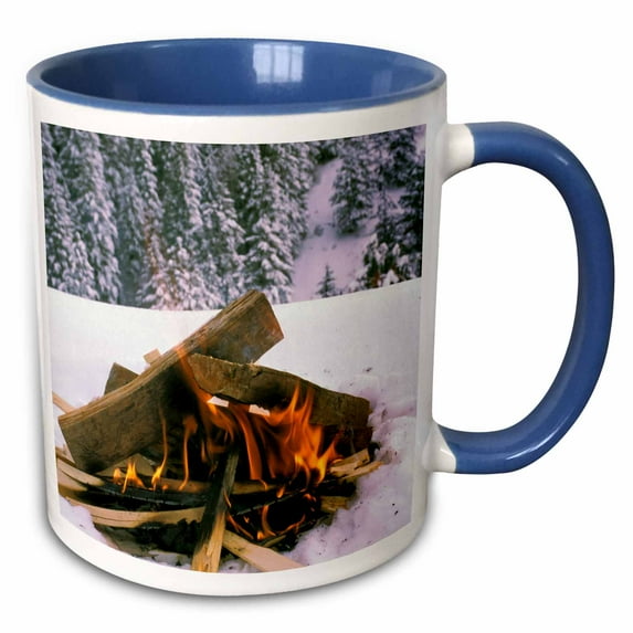 3drose, Camping in Winter Snow - Li06 Dfr0012 - David R. Frazier, 11oz Two-tone Blue Mug
