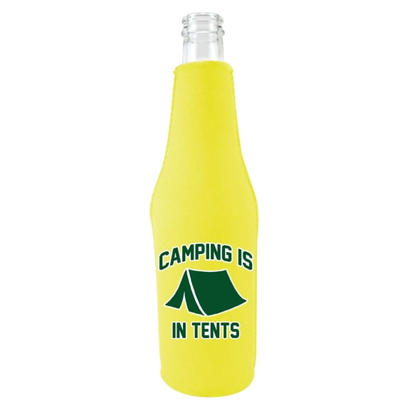 Camping Is In Tents Beer Bottle Coolie (Yellow)