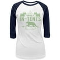 thumbnail image 1 of Camping Is In Tents Intense Funny Pun Juniors 3/4 Raglan T Shirt White-Navy SM, 1 of 1