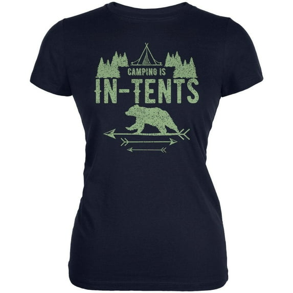Camping Is In Tents Intense Funny Pun Juniors Soft T Shirt Navy X-LG