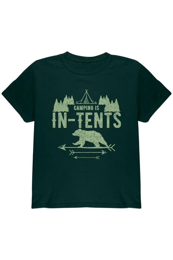 Camping Is In Tents Intense Funny Pun Youth T Shirt Forest Green YMD