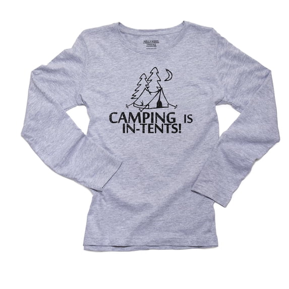 Camping Is In-Tents! - Intensely Funny Graphic Women's Long Sleeve Grey T-Shirt