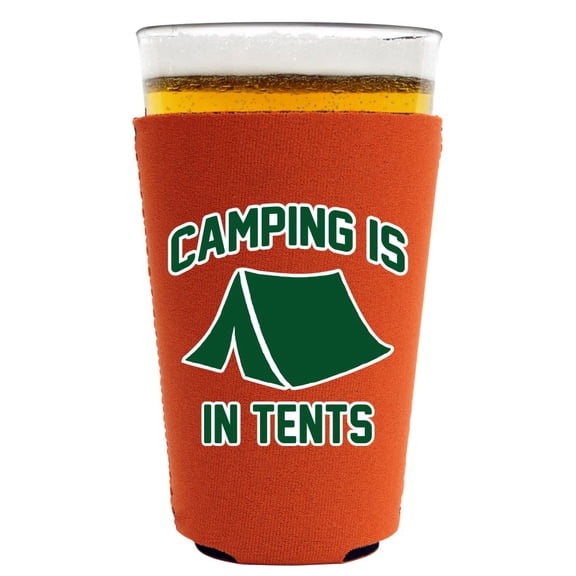 Camping Is In Tents Pint Glass Coolie (Orange)
