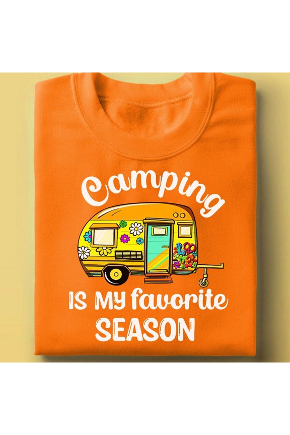 Camping Is My Favorite Season T-Shirt: Retro Floral Camper Graphic TSHIRT All Size S-5XL