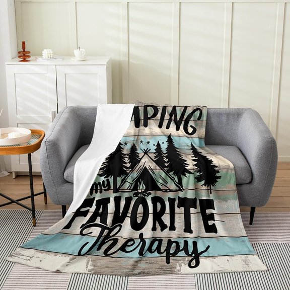 Camping Is My Favorite Therapy Throw Blanket for Couch Bed Soft Cozy Fleece Blanket
