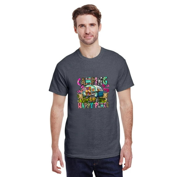 Camping Is My Happy Place Cute Outdoor Adventure Gift Unisex T-Shirt, for men & women, up to size 5XL