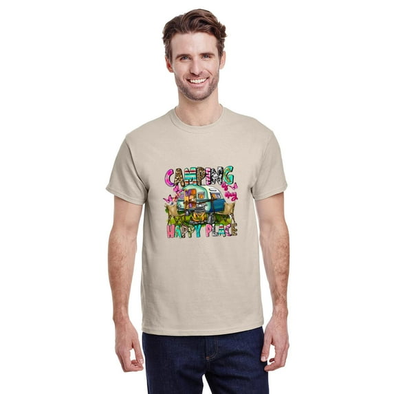 Camping Is My Happy Place Cute Outdoor Adventure Gift Unisex T-Shirt, for men & women, up to size 5XL