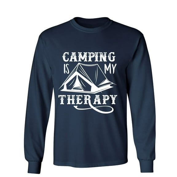 Camping Is My Therapy Sarcastic Humor Novelty Men's Long Sleeve Shirts