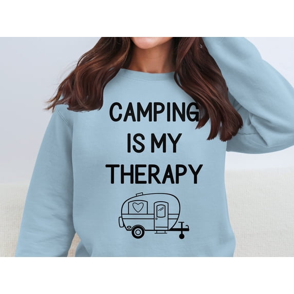 Camping Is My Therapy Sweatshirt, Cozy Camping Sweatshirt, Outdoors Lover Gift, Camping Apparel, Camper Hoodie, Hiking Adventure Shirt (XL, LightBlue)