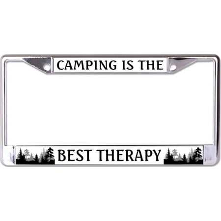 Camping Is The Best Therapy Chrome License Plate Frame