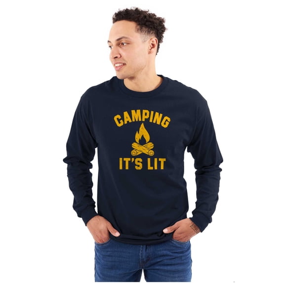 Camping Its Lit Pun Outdoors Nature Long Sleeve TShirt Men Women Brisco Brands S