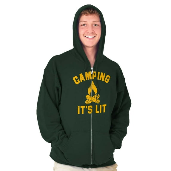 Camping Its Lit Pun Outdoors Nature Zip Up Hoodie Men's Women's Brisco Brands 2X