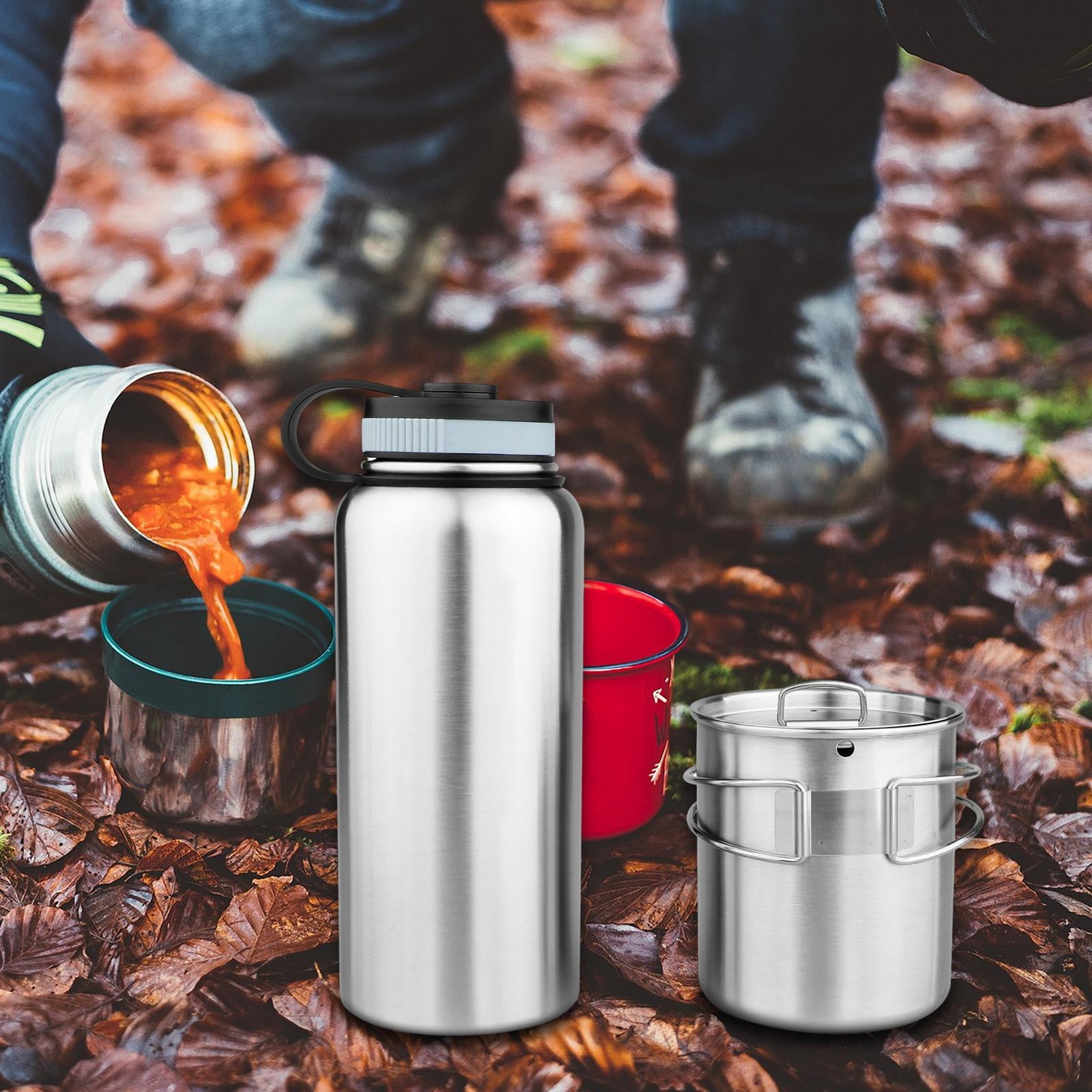Camping Kettle Stainless Steel Outdoor Cooking Coffee Bottle and Collapsible Water with Storage Bag for Hiking Climbing