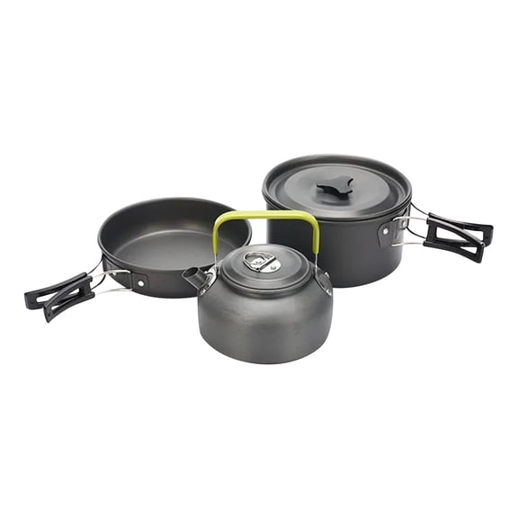 Camping Kettle and Cookware Set with Frying Pan Pot and Folding Handles for Outdoor Cooking Hiking Backpacking Picnic Use
