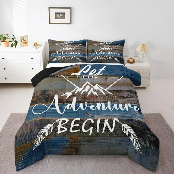 Camping King Bedding Set Happy Camping Comforter Set Adventure Theme Bedding Comforter Sets Rustic Farmhouse Camper Down Comforter Vintage Wooden Farmstyle Quilt Set