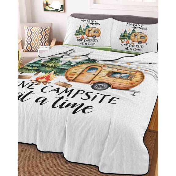 Camping King Size Down Alternative Comforter, Lightweight Comforter Quilt Bedding Set with Pillow Shams Fall Summer Nature Forest Car Tree Moon All Seasons Bed Comforter Duvet Insert 96"x106"