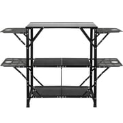 Camping Kitchen Table, One-piece Folding Portable Cook Station with Carrying Bag, Aluminum Camping Table 4 Iron Side Tables & 2 Shelves, Ideal for Outdoor Picnics, BBQs, Camping, RV Traveling