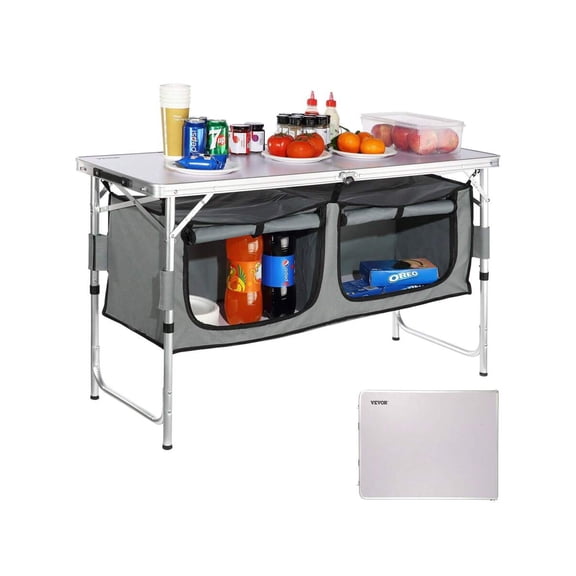 Camping Kitchen Table, Quick Set-Up Folding Camping Table With A Carrying Bag, 3 Adjustable Heights, MDF Camping Table, Ideal For Outdoor Picnics, BBQs, Camping, RV Traveling