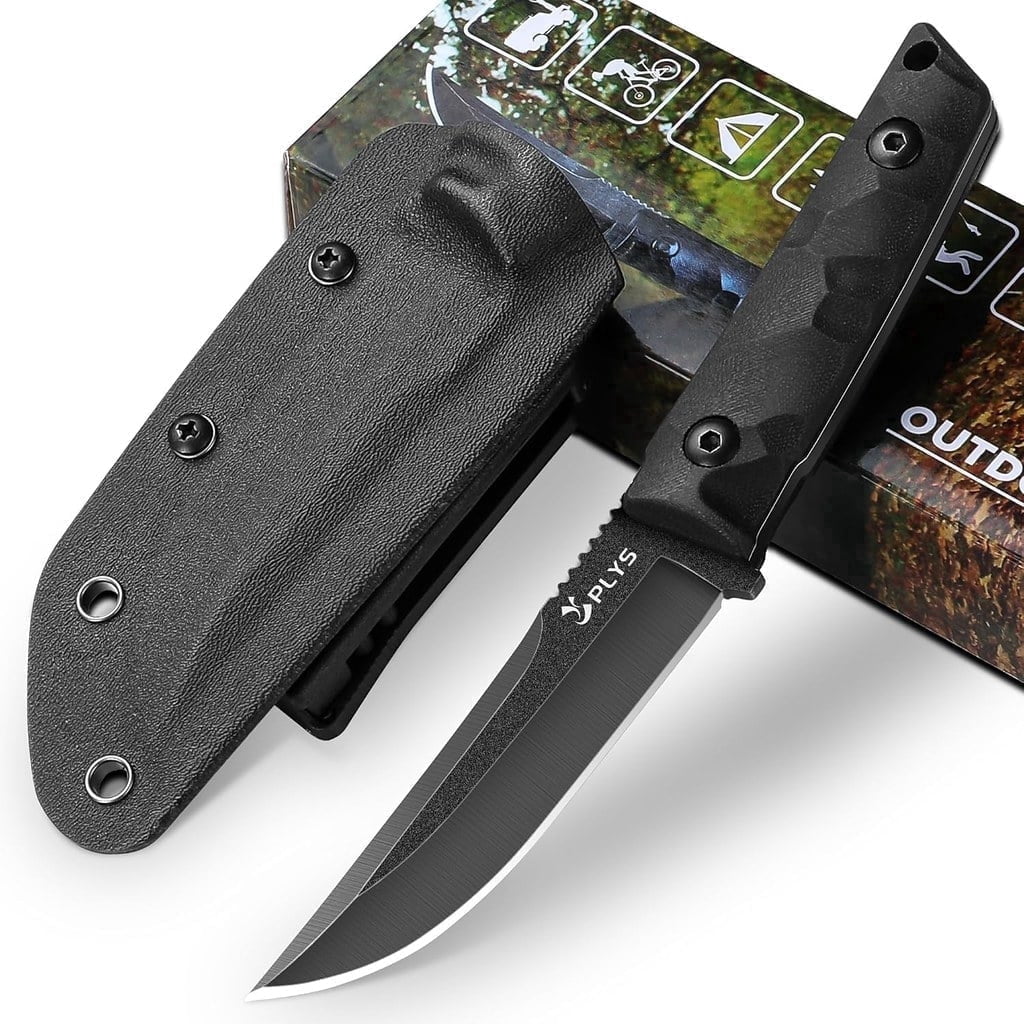 Plys 3.8 inch Fixed Blade Camping Knife, Full Tang Outdoor Tactical Knives with Kydex Sheath, Hunting Hiking Essentials Gear