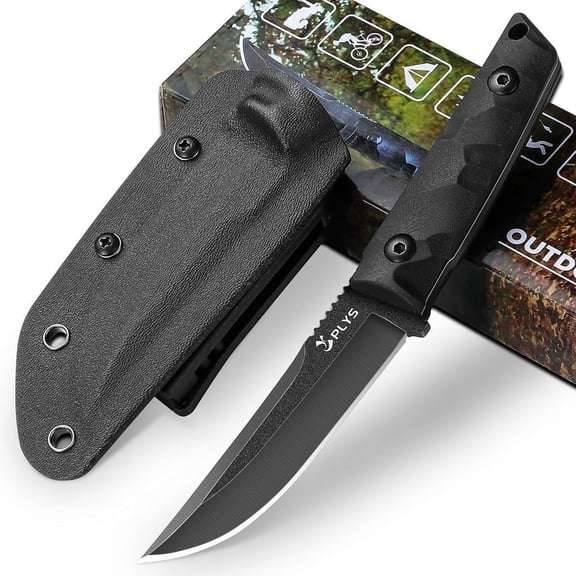 Plys 3.8 inch Fixed Blade Camping Knife, Full Tang Outdoor Tactical Knives with Kydex Sheath, Hunting Hiking Essentials Gear