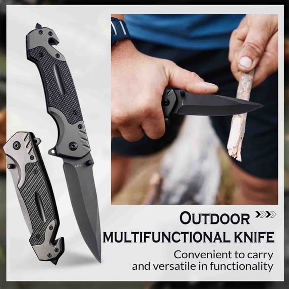 Camping Knife Multi-function Knife, Knife Outdoor Knife, Professional Stainless Pocket Knife, Bottle Opener,Apply to Survival,Camping, Hunting and Hiking 1 Pcs Black