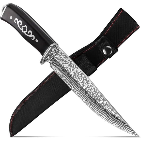 Plys Fixed Blade Hunting Knife with Sheath, Full Tang Survival Camping Knife with Wood Handle & Clip Point for Men Bushcraft