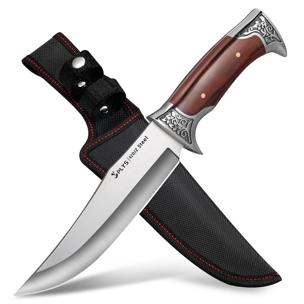 Plys Full Tang Camping Hunting Knife with Nylon Sheath, Fixed Blade Outdoor Knives, Stainless Steel Sharp Blade