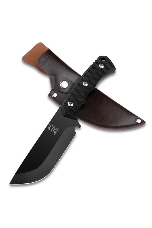 Camping Knife with Sheath, Full Tang Outdoor Hunting Gear Tactical Fixed Blade Knives with PP Fiber Handle, 4 inch Black Straight Blade