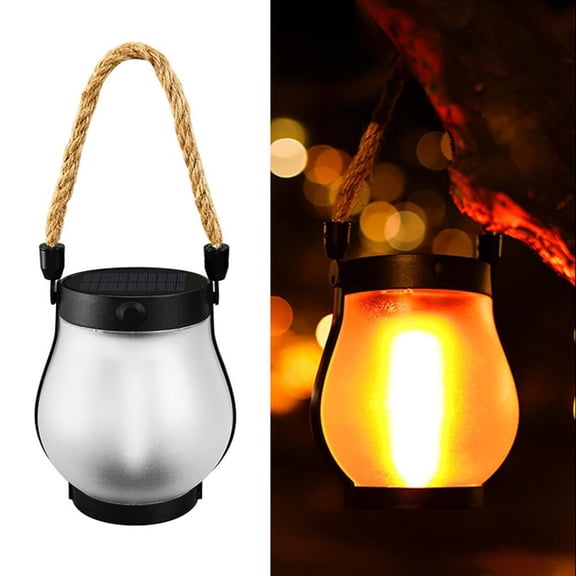 Camping Lamp Solar Flame Lights Garden Lantern Flickering LED Light Decorative Yard Decor with Rope Rechargeable Camping Lamp 1 pack
