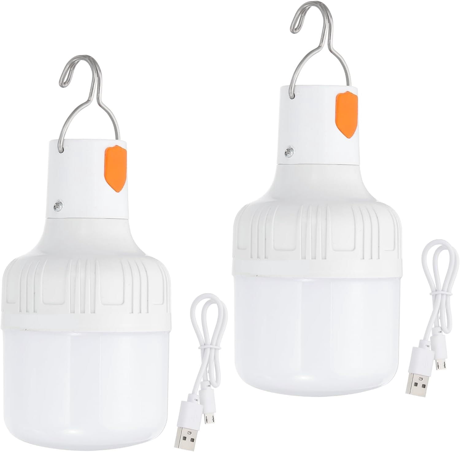 Camping Lantern, 2 Pack Rechargeable LED Tent Lamp Lights Bulb Portable Hanging 3 Lighting Modes 90W with Clip Hook for Camping, Hiking, Fishing, White