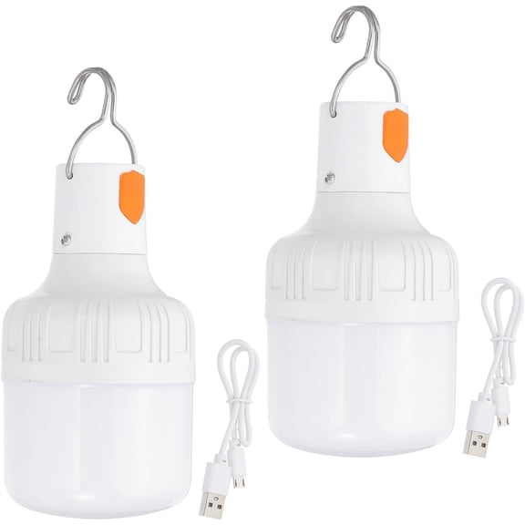 Camping Lantern, 2 Pack Rechargeable LED Tent Lamp Lights Bulb Portable Hanging 3 Lighting Modes 90W with Clip Hook for Camping, Hiking, Fishing, White
