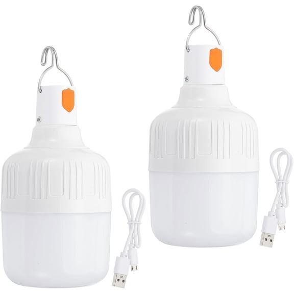 Camping Lantern, 2 Pack Rechargeable LED Tent Lamp Lights Bulb Portable Hanging 3 Lighting Modes 90W with Clip Hook for Camping, Hiking, Fishing, White