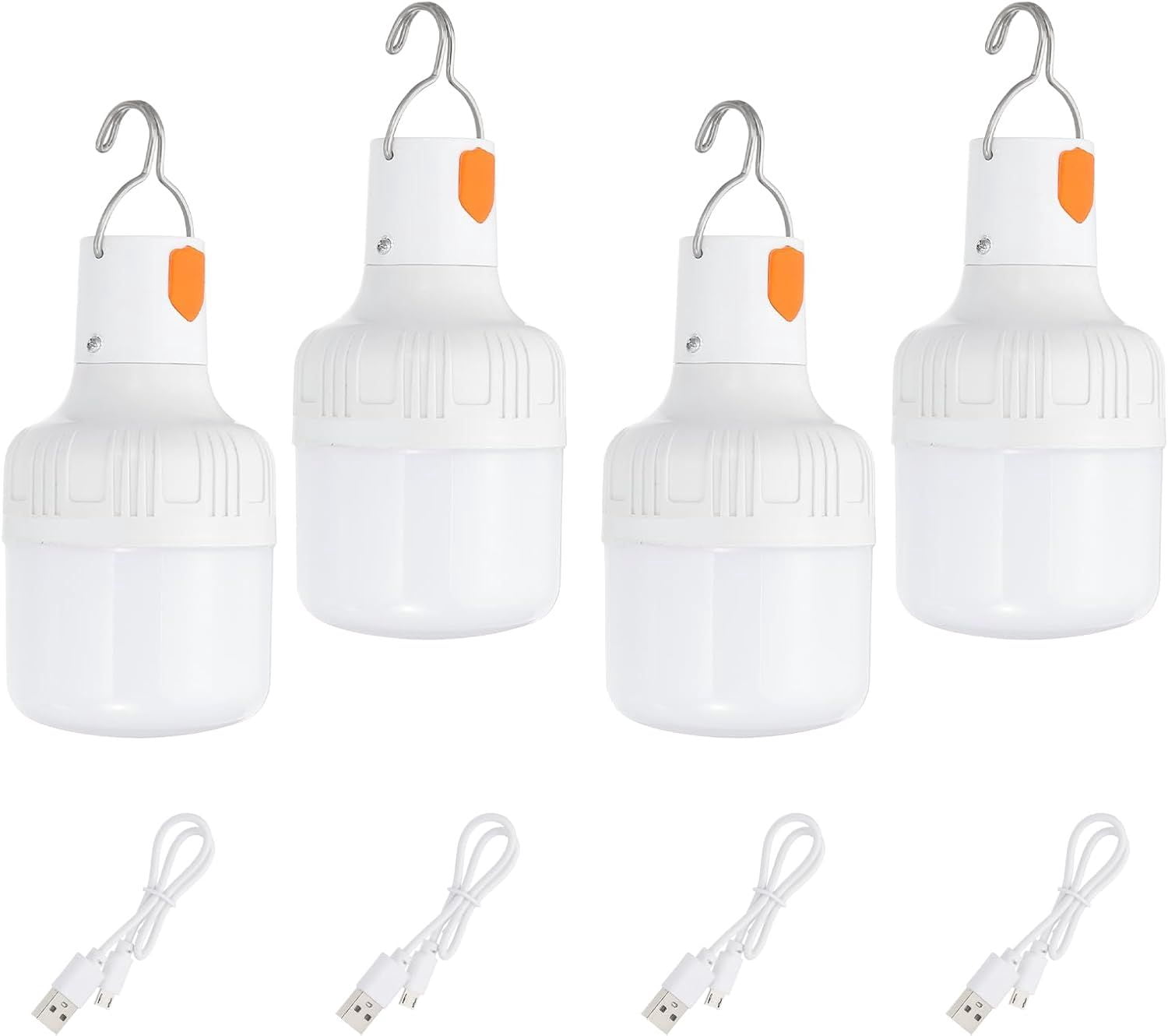 Camping Lantern, 2 Pack Rechargeable LED Tent Lamp Lights Bulb Portable Hanging 3 Lighting Modes 90W with Clip Hook for Camping, Hiking, Fishing, White