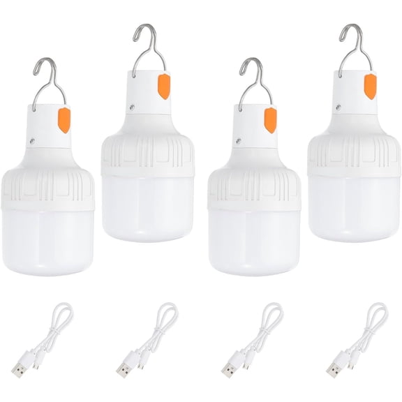 Camping Lantern, 2 Pack Rechargeable LED Tent Lamp Lights Bulb Portable Hanging 3 Lighting Modes 90W with Clip Hook for Camping, Hiking, Fishing, White
