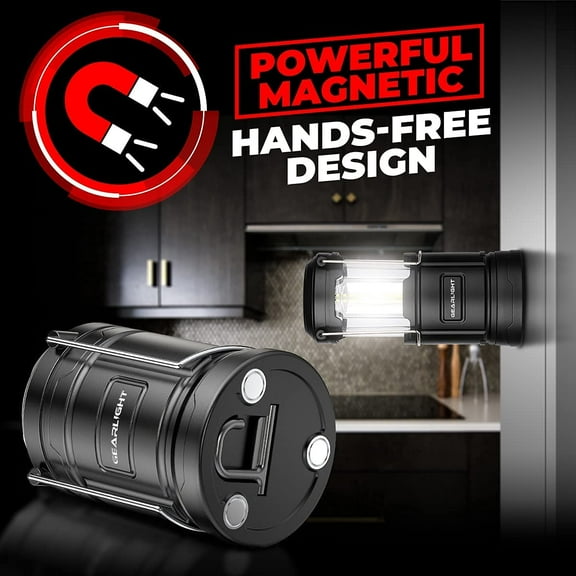 Camping Lantern - 2 Portable LED Battery Powered Lantern with Magnetic Base and Foldable Hook for Emergency Use or Campsites, Essential Hurricane Survival Kit with Batteries - Black