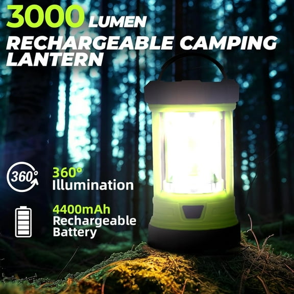 Camping Lantern 3000LM, LED Lanterns for Power Outages with 4400mAh Phone Charger, Impact-Resistant Rechargeable Lantern, 5 Light Modes Waterproof Lantern for Hurricane Emergency