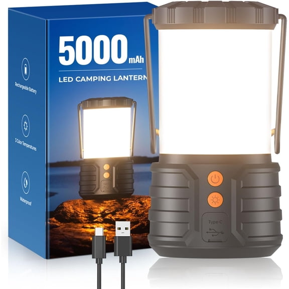 Camping Lantern,5000mAh Rechargeable   Lights for Power Outages,3 Colors,IPX4  Portable Camping Tent Light for  or Hurricane Hiking,1 Pack