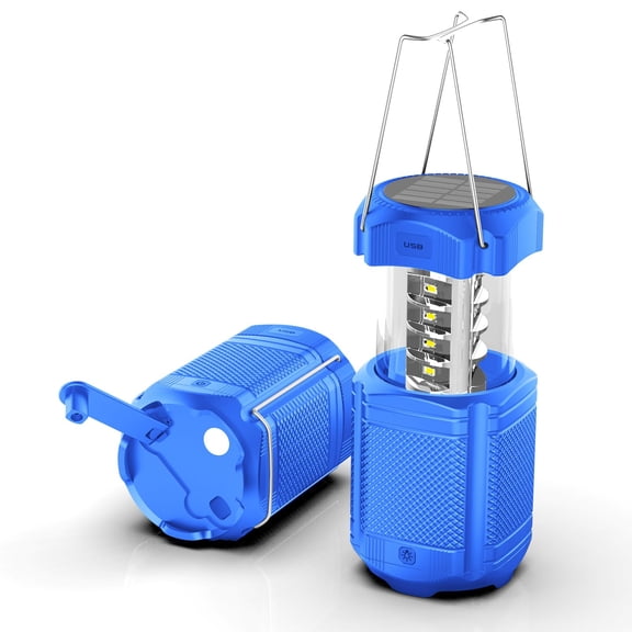 Camping Lantern 5000mah Solar Hand Crank Telescopic Led Flashlight Usb For Power Outages  Portable Rechargeable Operated Lanterns Lamp Gear Accessories (blue)