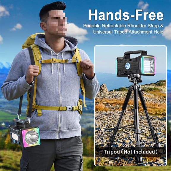 Camping Lantern Rechargeable, LED Flashlight Spotlight Lantern with 1000LM, 15000 mAh, Strap Included Portable Bright Camping Light for Emergency, Outdoor Hiking, Power Outages