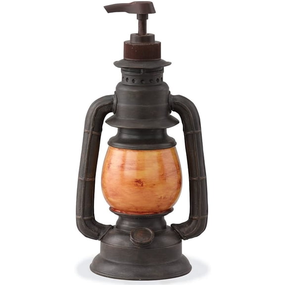 Camping Lantern Soap Dispenser | Rustic Farmhouse Bathroom & Kitchen Pump | Refillable Lotion, Hand Wash or Dish Liquid Container | Decorative Resin Accent 9" Tall
