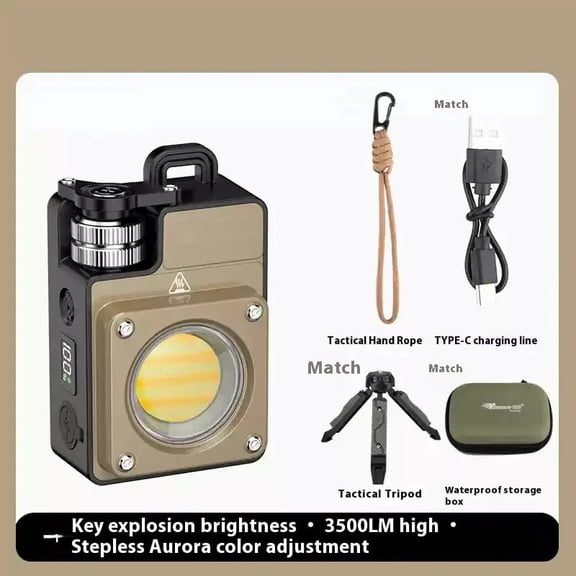 Camping Lantern with Tripod, Portable LED Flashlight, 3500 Lumens Adjustable Beam, USB Rechargeable Work Light for Outdoor Adventure