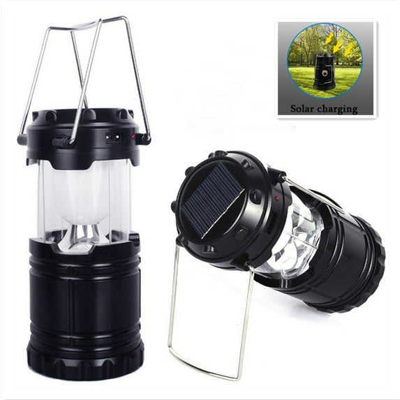 Collapsible Portable LED Camping Lantern Lightweight Waterproof Solar USB Rechargeable LED Flashlight Survival Kits 2-Pack