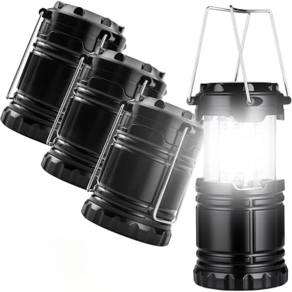 Camping Lanterns for Power Outages 4 Pack, Flashlight for Camping Essentials, Survival Kit and Gear, Hurricane Preparedness Items, Emergency Led Battery Operated Lights, Black