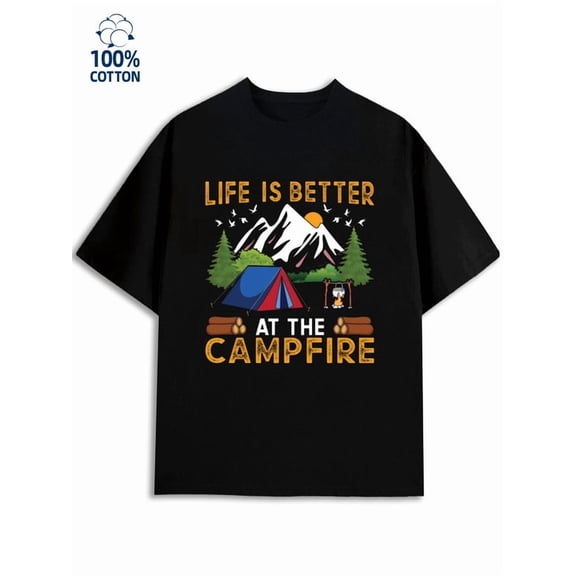Camping Life T-Shirt men's funny humor 180G 100% Cotton black work wife Trendy Unisex Shirt Crewneck tshirts Original Unisex Shirt Short Sleeve tshirts