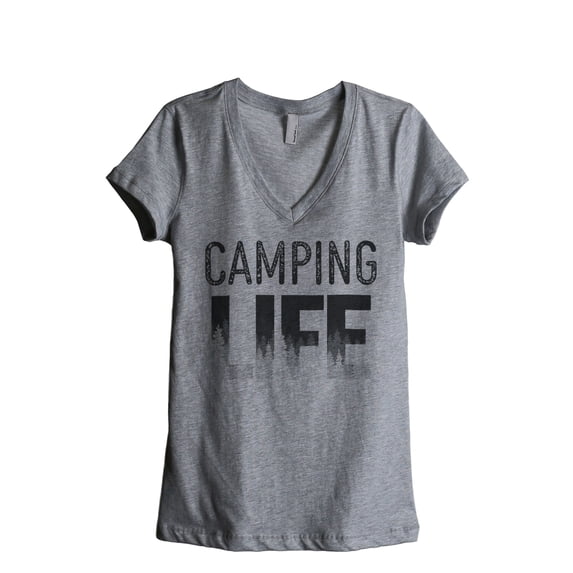 Camping Life Women's Fashion Relaxed V-Neck T-Shirt Tee Heather Grey X-Large