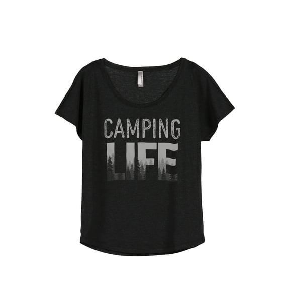 Camping Life Women's Fashion Slouchy Dolman T-Shirt Tee Heather Black Large