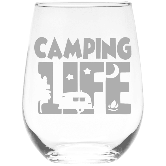 C&M Personal Gifts 17 oz Camping Life Stemless Wine Glasses