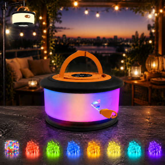TOHETO 3-in-1 Camping String Lights, with 19 Modes (Music Sync & RGB), Retractable 32.8ft 2200mAh Rechargeable IPX4 Waterproof Outdoor Lantern, Hanging Light for Tent, Yard, Hiking, Party