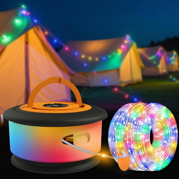 Camping Light String, 3-in-1 Retractable RGB Outdoor Light String, 19 Lighting Modes, 30 Seconds Quick Recovery, 32.8ft Portable Tent Light, Rechargeable Waterproof Camping Lights (Black and Orange)