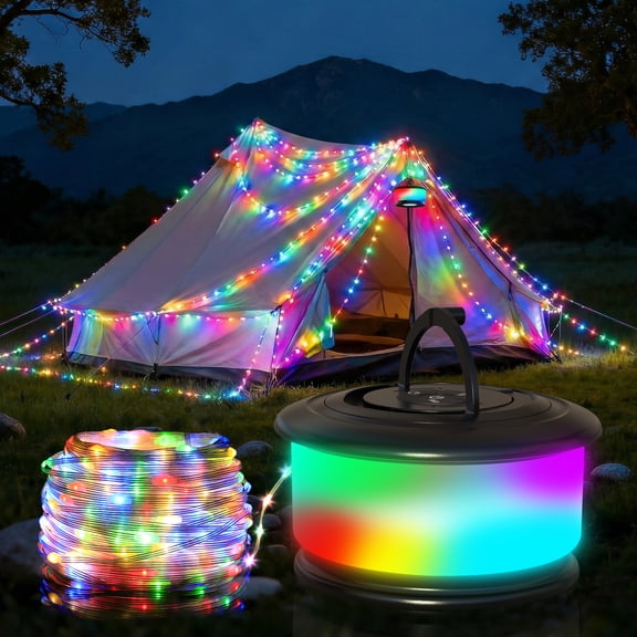 Camping Light String, 3-in-1 Retractable RGB Outdoor Light String, 19 Lighting Modes, 30 Seconds Quick Recovery, 32.8ft Portable Tent Light, Rechargeable Waterproof Camping Lights (white-orange )